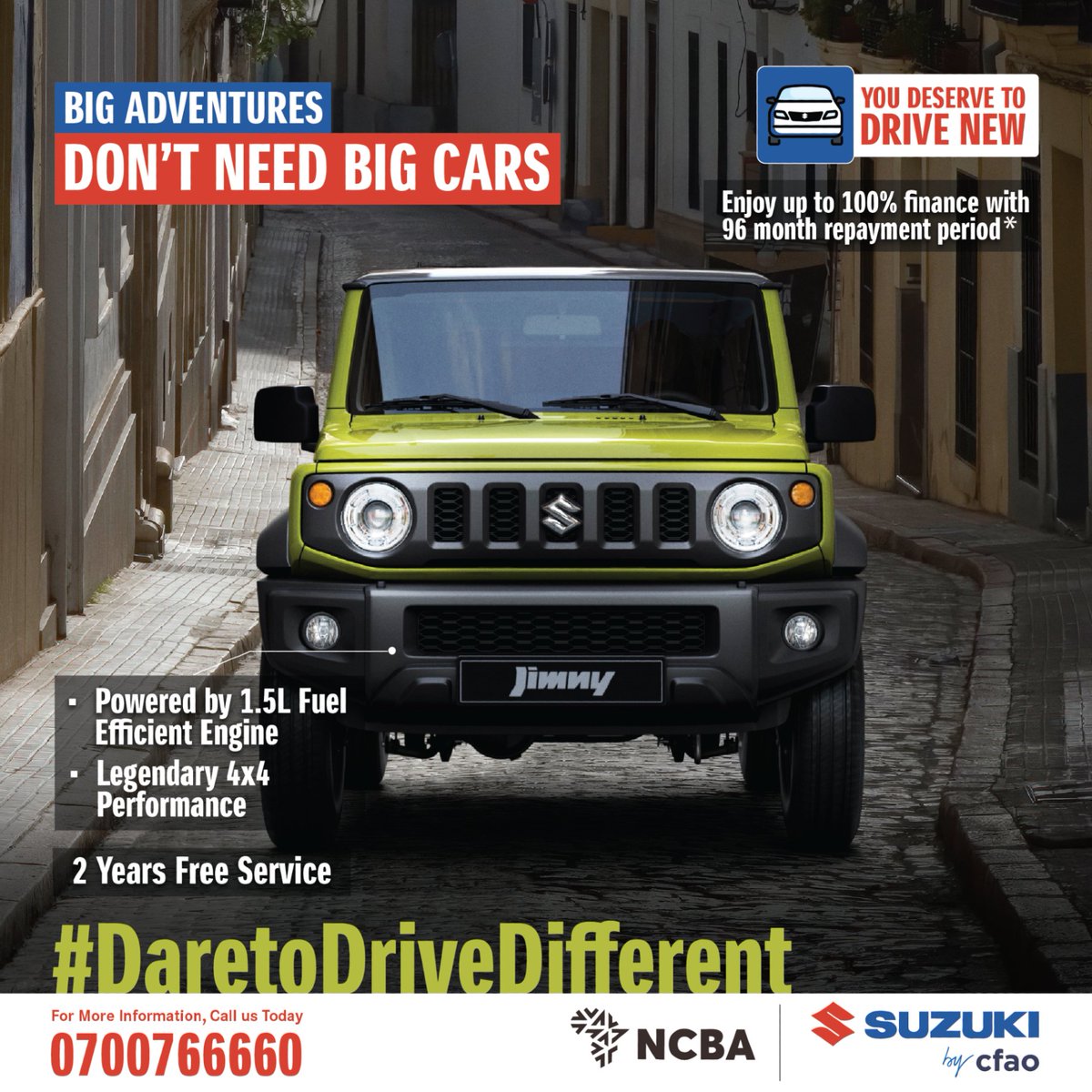 SuzukiCFAOKE's tweet image. Conquer Kenya's wild trails and discover hidden gems without needing a massive vehicle. The Suzuki Jimny 4x4 capability into its compact, unstoppable frame. Dare to explore Kenya differently.

📞 Call: 0700766660 | 💬 WhatsApp: 0110121032
#CFAOMobilityDrivesKenya  #SuzukiKenya