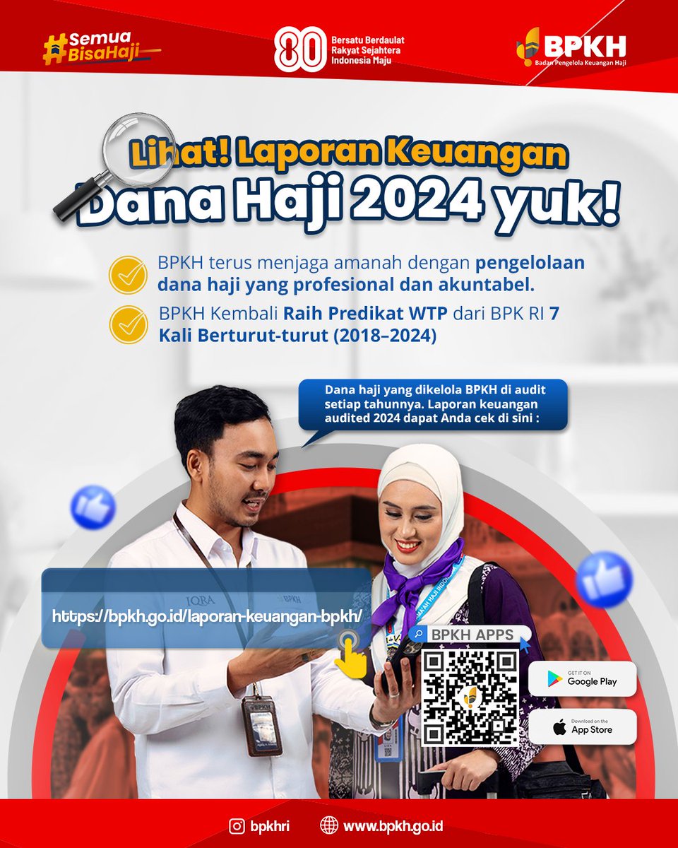 Assalamu’alaikum, #HajiMuda,

Pernah kepikiran…
“Uang setoran haji aku dipakai buat apa, ya?”
“Dana haji dikelolanya gimana, sih sama BPKH?”

Jawabannya? erbuka dan bisa kamu cek sendiri. Setiap rupiah yang kamu titipkan, BPKH kelola dengan hati-hati. Mulai dari penempatan,