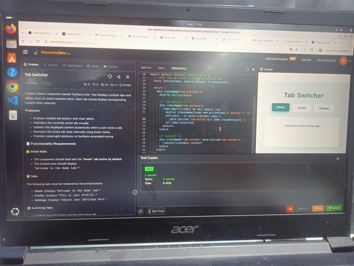 RohitMo80016521's tweet image. Just solved my first machine coding question on @namastedev_ — all on my own! 💪💻
Big shoutout to @akshaymarch7 — learning React & JS from him made this possible 🙏
Feeling pumped! 🚀
#MachineCoding #ReactJS #FrontendDeveloper #HireMe #JavaScript #BuildInPublic #TechTwitter