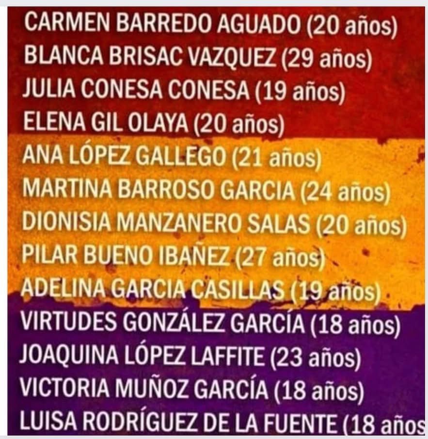 Un 5 de agosto de 1939, el régimen franquista fusilaba a las #13Rosas
¡ verdad, justicia, reparación y garantías de no repetición! #QueSusNombresNoSeBorrenDeLaHistoria