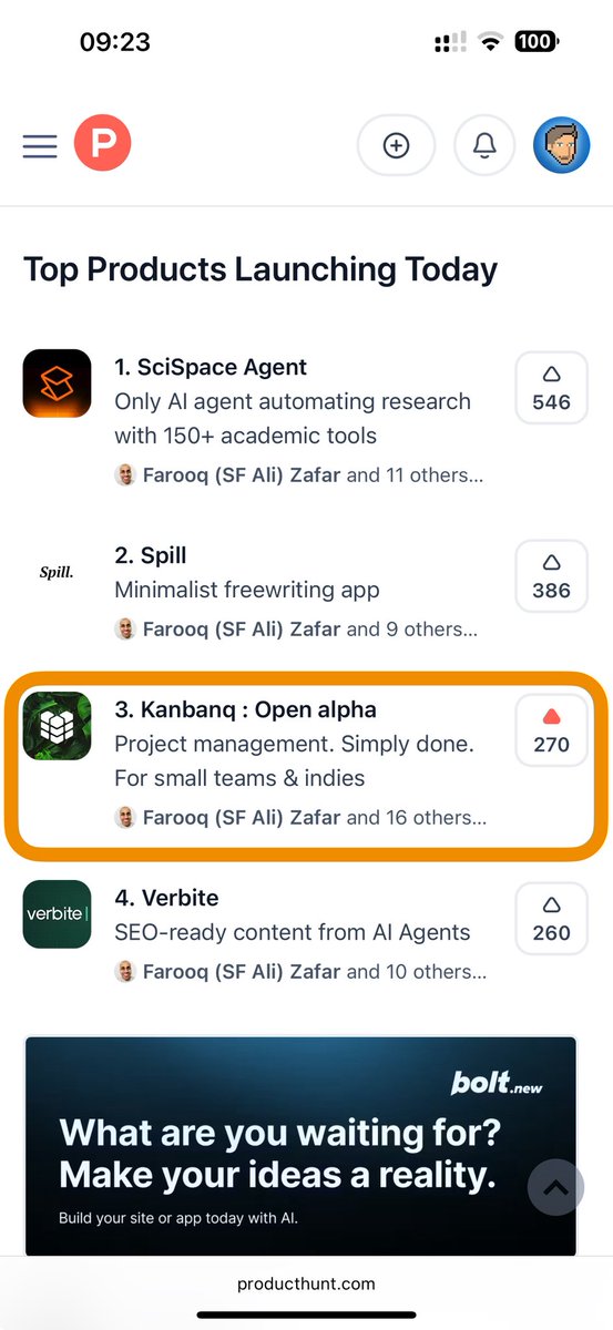 Woah! Good morning! Just checked <a href="/ProductHunt/">Product Hunt 😸</a> and Kanbanq.app is still 3rd! Thank you everyone for the support! Please vote if you haven’t already. 

producthunt.com/products/kanba…