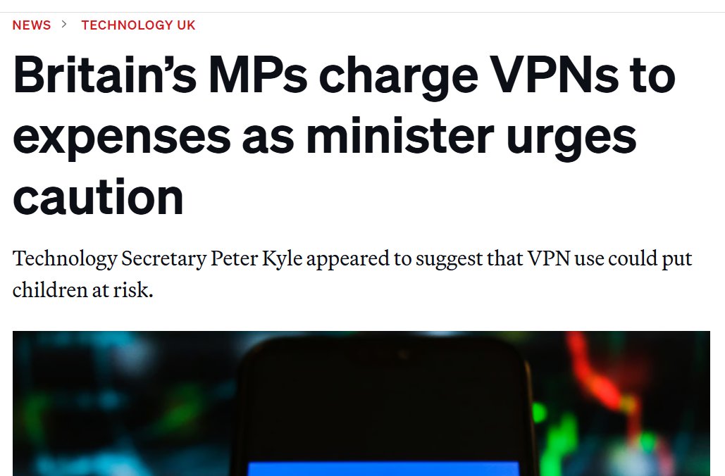 Politicians urge the public not to use VPNs to keep children safe online, while they themselves are invoicing taxpayers for VPN subscriptions to protect their own privacy. 

Privacy is a right, not a privilege, for politicians and everyone else. Use a VPN.