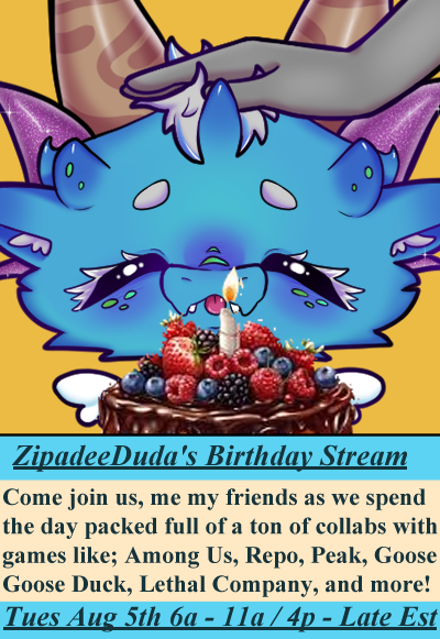 Your favorite chibi dragon vtuber / emotional support dragon's Birthday is Today!!! Starting now!!!

Stop by say hi. Give me a Follow Please
link: twitch.tv/zipadeeduda

#Vtuber #Vtubers #ENvtuber #Vtuberだって拡散されたい #streamer