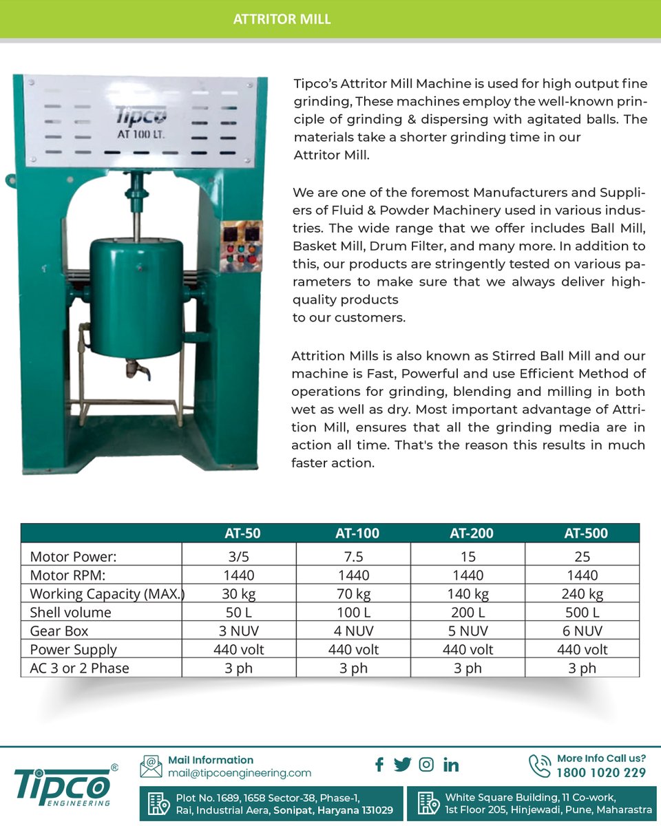 tipcoengineer's tweet image. Introducing the high-performance Attritor Mill #machine from Tipco Engineering, designed for high-output fine grinding using the advanced principle of grinding & dispersing with agitated balls.🌀#machinery #manufacturing
📞Contact us:1800 1020 229
📧mail@tipcoengineering.com