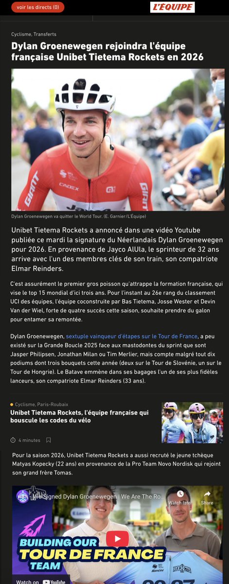 Our <a href="/rockets_cycling/">Unibet Rose Rockets</a> announcement video on the <a href="/GroenewegenD/">Dylan Groenewegen</a> signing fully embedded on <a href="/lequipe/">L'Équipe</a>.. 

GOALS! 🚀 

lequipe.fr/Cyclisme-sur-r…