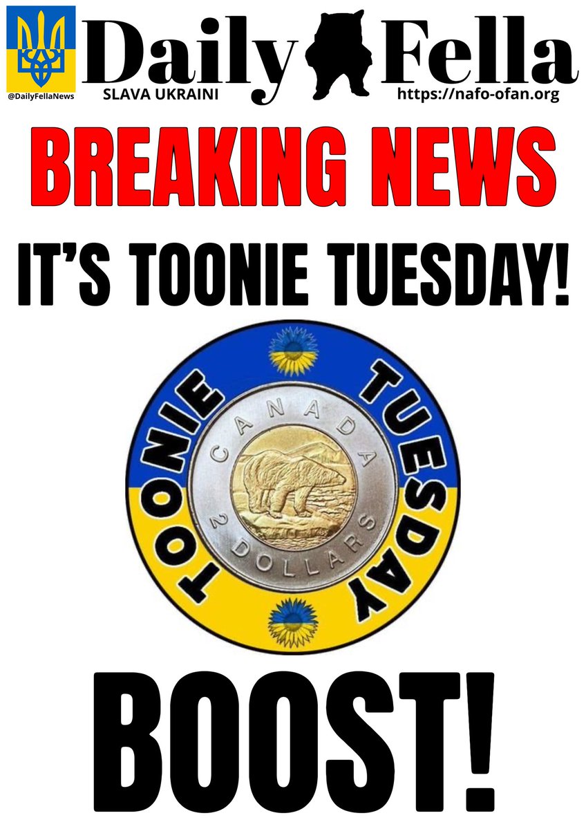DAILY FELLA (@dailyfellanews) on Twitter photo OMG! OMG! It’s time for Toonie T!
It’s everybody’s favourite day of the week, #ToonieTuesday
So you know the drill, before you get that morning coffee, head over & send some toonies for <a href="/DrobotunVitalii/">Drobotun Vitalii 🇺🇦</a> & start the day off right. OMG! OMG! It’s time for Toonie T!
It’s everybody’s favourite day of the week, #ToonieTuesday
So you know the drill, before you get that morning coffee, head over & send some toonies for <a href="/DrobotunVitalii/">Drobotun Vitalii 🇺🇦</a> & start the day off right.