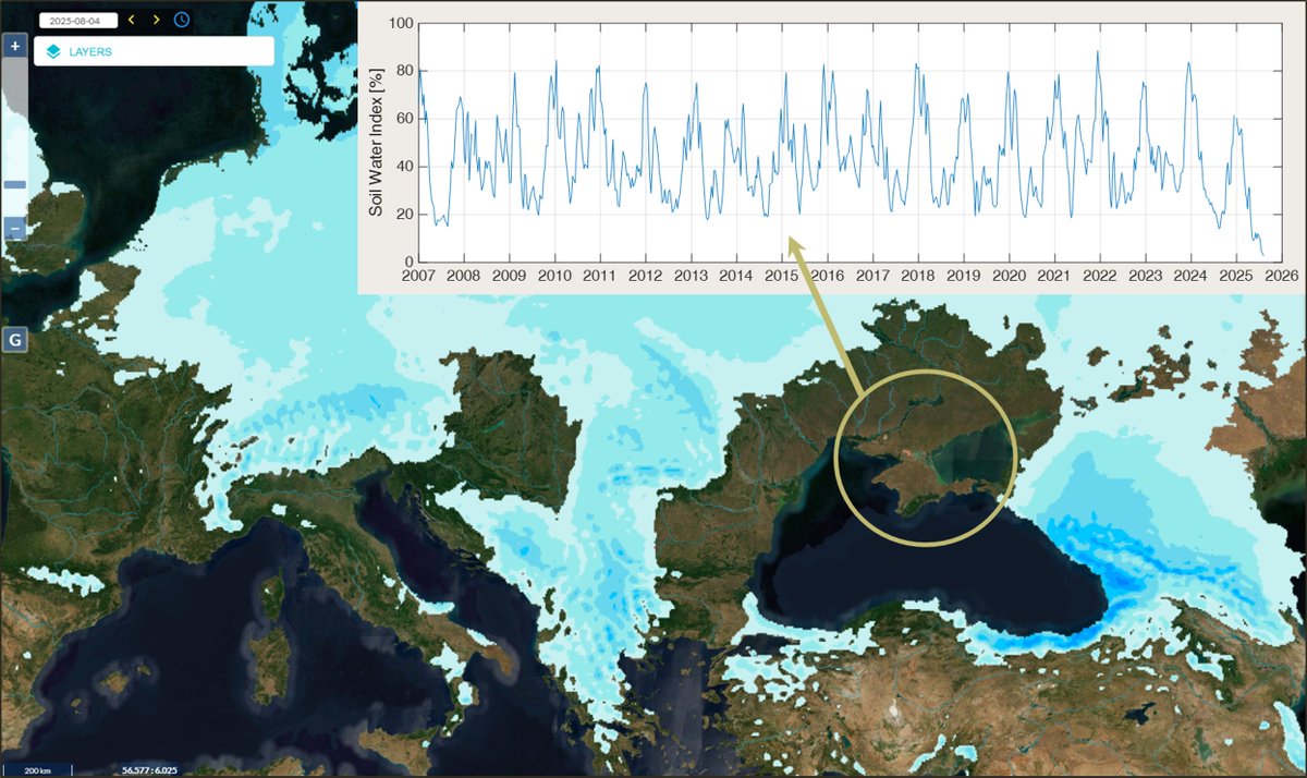 🆄🅺🆁🅰🅸🅽🅴 🅳🆁🅾🆄🅶🅷🆃

Soil moisture in southern Ukraine is close to zero (2.7%) [top right time series] and no precipitation is expected in the next 10 days [background map]