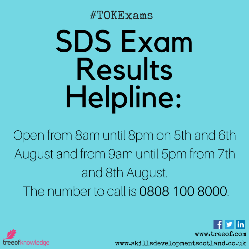 Good Luck to all the pupils across Scotland receiving exam results this morning!

We hope it goes well and you get the results you hoped for. 

If not, or you are uncertain what to do next, give the Helpline below a call for some guidance and advice.

<a href="/skillsdevscot/">Skills Development Scotland</a> #nowrongpath