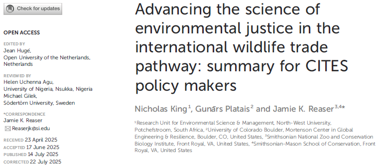 kimfriedmans's tweet image. 📢Just Out — calls to:
Codify environmental justice principles in @CITES procedures, including stakeholder consultation and community impact

doi.org/10.3389/fcosc.…