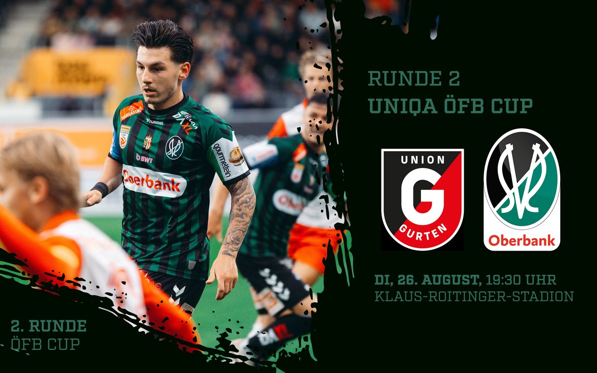Der Spieltermin für die 2. Runde im UNIQA ÖFB-Cup wurde fixiert!🏆

🆚 Union Gurten
🕓 Di. 26.08., 19:30 Uhr
🏟 Klaus-Roitinger-Stadion

Tickets für den Gästesektor sind ab nächster Woche erhältlich! 🎟️

#svried