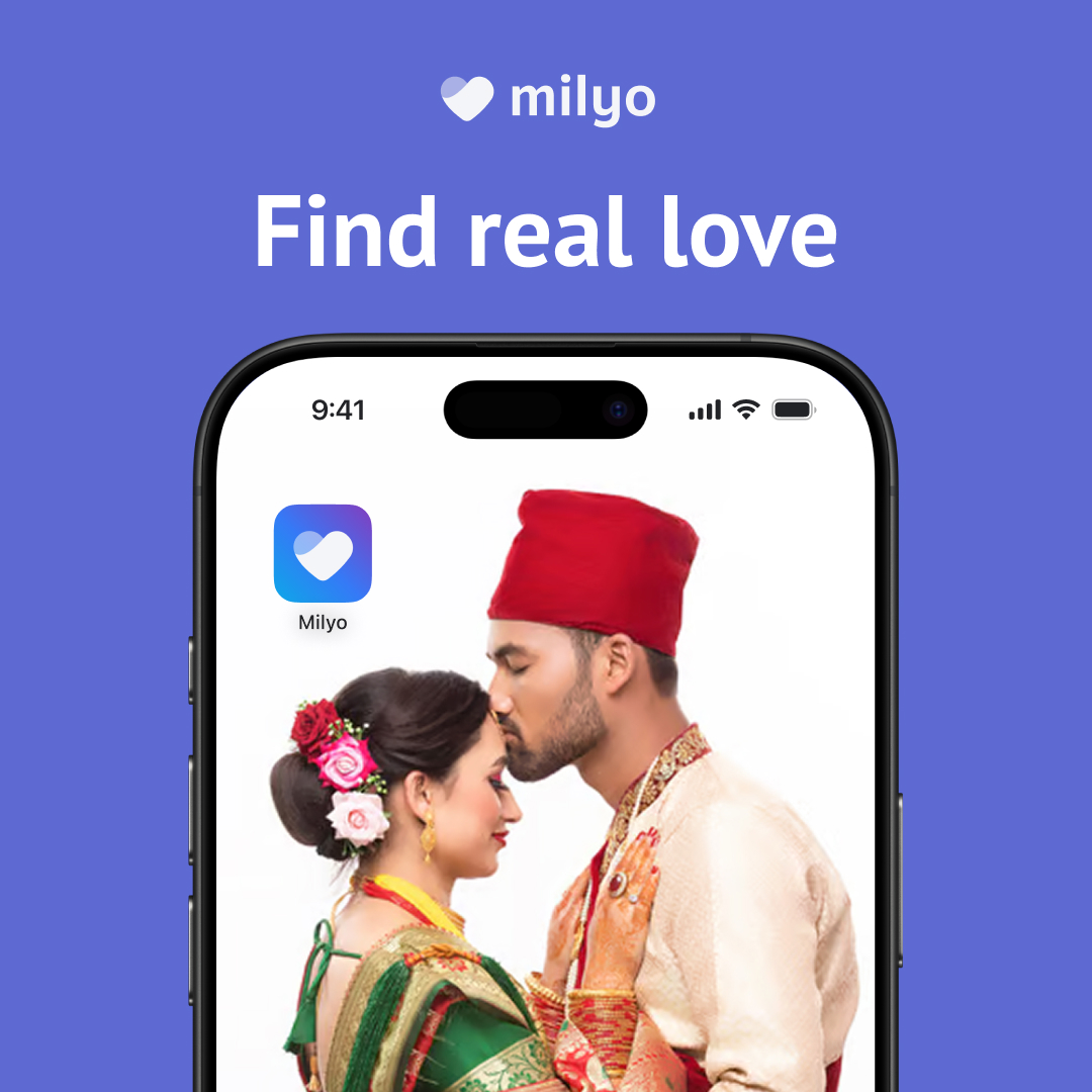 Milyoapp's tweet photo. Match safely. Find real love. 💕

#NepaliLove #nepalibihe #bihenepal #nepalibride #nepalibrides #nepaligroom #nepaligroombride #nepalibrideandgroom https://t.co/U3dprgHjTE