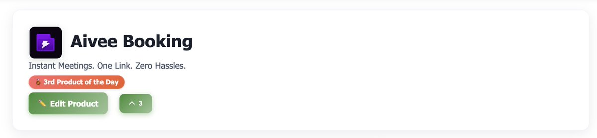 🔥 We just launched Aivee Booking — now trending as the #3 Product of the Day on justgotfound.com

Help us reach the top spot 🙌justgotfound.com/product?slug=a…