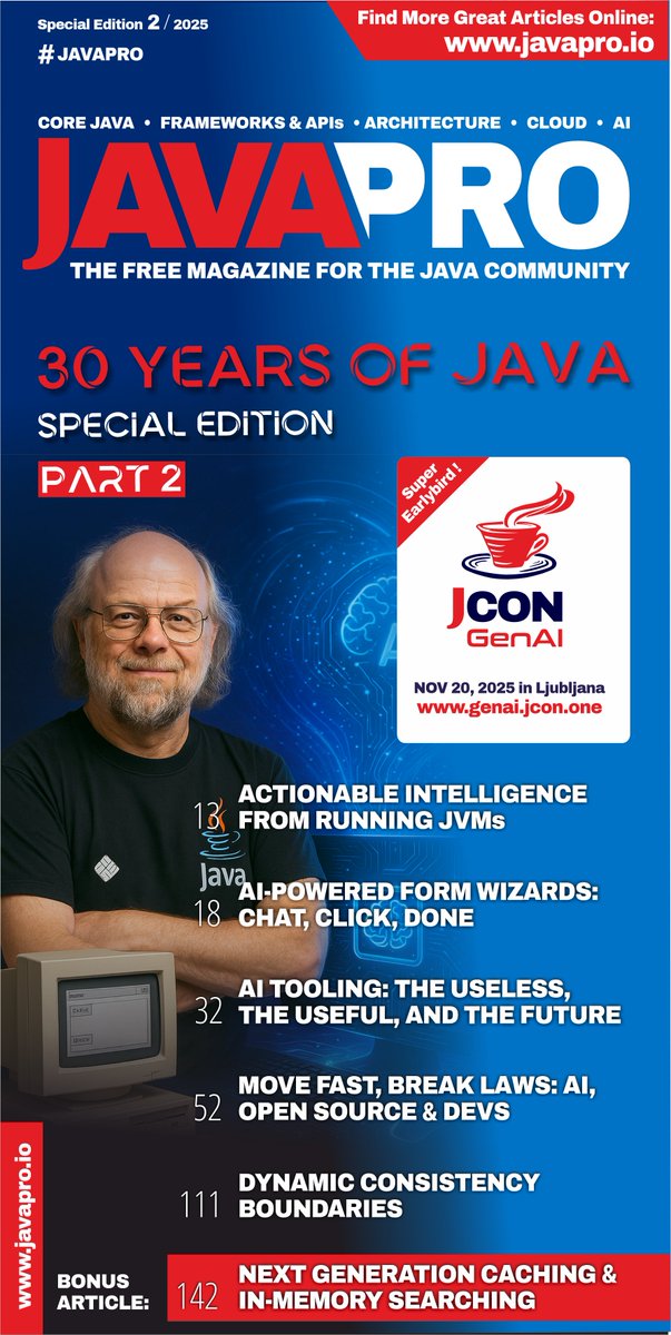 JAVAPRO (@javapromagazin) on Twitter photo Read top articles from:
<a href="/LizeRaes/">Lize Raes</a>
<a href="/LoMagnette/">Loïc Magnette</a>
<a href="/RStatsinger/">Robert Statsinger</a>
<a href="/spoole167/">Steve Poole</a>
<a href="/MarkusKett/">Markus Kett</a>
<a href="/cldelgadop/">Carmen Delgado</a>
<a href="/tfroment/">Thomas Froment</a>
<a href="/MohammadAliEN/">Mohammad-Ali A'RÂBI</a>
<a href="/ArturSkowronski/">Artur Skowronski</a>
@LoiceMagn
& more
👇Free PDFs: javapro.io/2025/08/05/alw…
#AI #Database #API #Frameworks #CoreJava #OpenSource #Microservices #JAVAPRO Read top articles from:
<a href="/LizeRaes/">Lize Raes</a>
<a href="/LoMagnette/">Loïc Magnette</a>
<a href="/RStatsinger/">Robert Statsinger</a>
<a href="/spoole167/">Steve Poole</a>
<a href="/MarkusKett/">Markus Kett</a>
<a href="/cldelgadop/">Carmen Delgado</a>
<a href="/tfroment/">Thomas Froment</a>
<a href="/MohammadAliEN/">Mohammad-Ali A'RÂBI</a>
<a href="/ArturSkowronski/">Artur Skowronski</a>
@LoiceMagn
& more
👇Free PDFs: javapro.io/2025/08/05/alw…
#AI #Database #API #Frameworks #CoreJava #OpenSource #Microservices #JAVAPRO