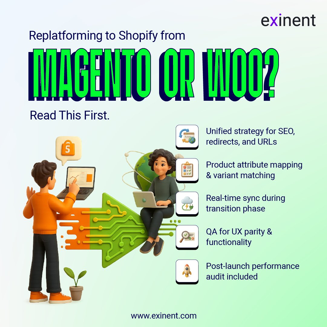 Exinentllc's tweet image. Replatforming to Shopify doesn’t need to break SEO or operations.Exinent specializes in zero-downtime Shopify migrations from Magento, WooCommerce, BigCommerce, and more. Ask about our replatforming roadmap.
Read More: exinent.com/shopify-develo…
#ShopifyMigration #MagentoToShopify