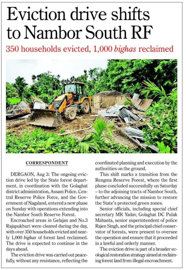 RKhatkhati's tweet photo. On 03/08/2025 Second phase of eviction drive of illegal encroachment was successfully carried out by civil administration along with forest department and CRPF in the area of Rajapokhri &amp; Gelajan, District Golaghat, Assam. https://t.co/6ENDXzDjKF