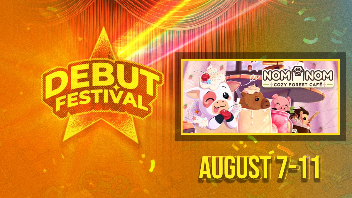 ⭐Nom Nom: Cozy Forest Café will be part of Debut Festival, a <a href="/Steam/">Steam</a> fest celebrating developers launching their very first games 🚀🔭

organized by <a href="/gamedev_ist/">GameDev.ist</a> 
it's a great time to try the demo if you haven't yet!