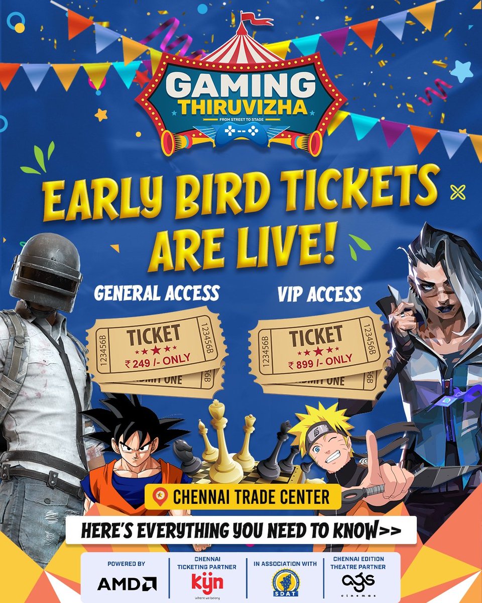 skyesportsintl's tweet photo. 🎟️ Early Bird Tickets Are LIVE!
Here’s everything you need to know 👇

📍 Chennai Trade Centre
🗓 August 30–31, 2025

🎟️ Grab your early bird passes NOW on KYN : https://t.co/iWMV4ub9ao

Let’s turn Chennai into a whole vibe 🔥

#GamingThiruvizha #FromStreetToStage #Chennai #Festival #Gaming #Cosplay #Anime #Valorant #BGMI #Esports