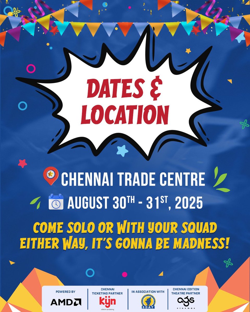 skyesportsintl's tweet photo. 🎟️ Early Bird Tickets Are LIVE!
Here’s everything you need to know 👇

📍 Chennai Trade Centre
🗓 August 30–31, 2025

🎟️ Grab your early bird passes NOW on KYN : https://t.co/iWMV4ub9ao

Let’s turn Chennai into a whole vibe 🔥

#GamingThiruvizha #FromStreetToStage #Chennai #Festival #Gaming #Cosplay #Anime #Valorant #BGMI #Esports