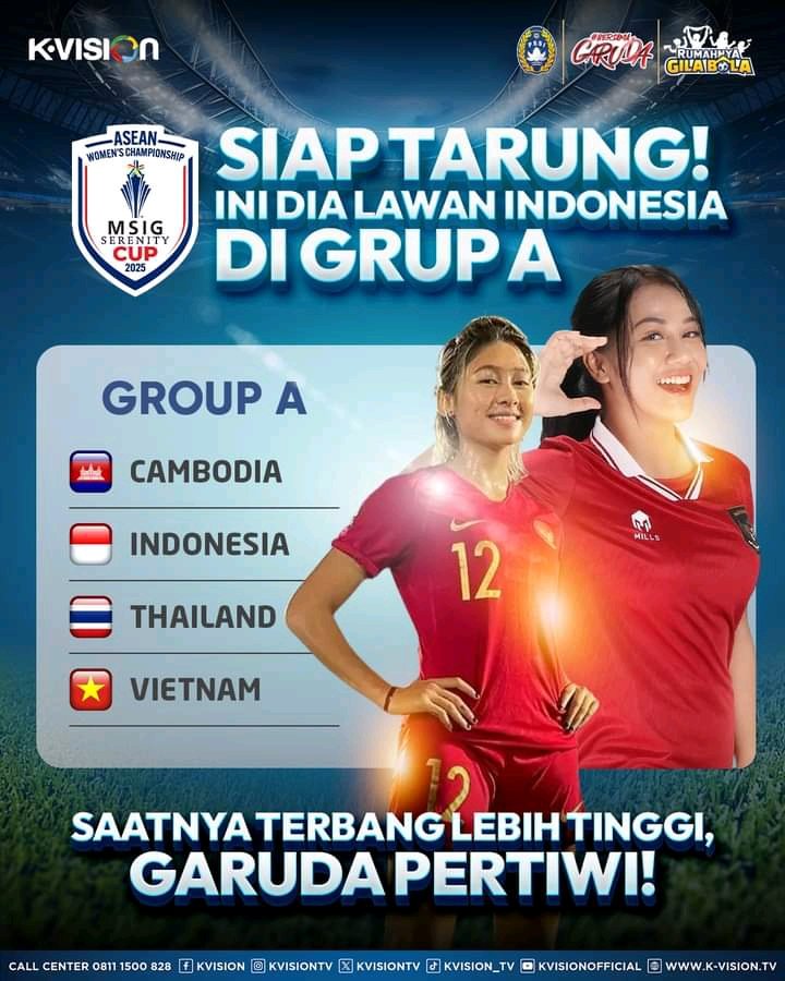 GSkymedia's tweet image. 🔥JADWAL LENGKAP ASEAN WOMEN'S CHAMPIONSHIP 2025!
📺 Tayang di Sportstars2 &amp;amp; Sportstars4 HD
🗓️ 6 – 13 Agustus 2025
✅ info wa.me/62818820753
#KVision #KVisionOnTerus #TVDigitalJamanNow #DIJAMIN #tvberlangganan #GarudaPertiwi #MSIGCup2025 #RumahnyaGilaBola #SupportTimnas