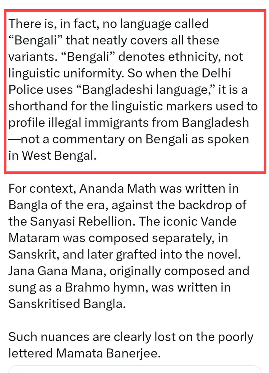 Tarunjyoti Tewari (@tjt4002) on Twitter photo In fact, no Language called "Bengali"
And
"There is, in fact, no language called âBengaliâ that neatly covers all these variants."
āĻāĻ āĻĻā§āĻā§āϰ āϤāĻĢāĻžā§ āĻ
āύā§āĻā§ āĻŦā§āĻāϤ⧠āĻĒāĻžāϰā§āύāύāĻŋ āĻŦāĻŋāĻļā§āώ āĻāϰ⧠āϤā§āĻŖāĻŽā§āϞā§āϰ āĻ
āĻļāĻŋāĻā§āώāĻŋāϤāϰāĻžāĨ¤ āĻāĻĻā§āϰ āĻĻā§āώ āύā§āĻāĨ¤ āĻāϝāĻŧā§āĻāĻāĻž āĻāĻžāϝāĻŧāĻ āĻāϰ āϏāĻŋāϰāĻŋāϝāĻŧāĻžāϞā§āϰ āύāĻžāϝāĻŧāĻ āύāĻžāϝāĻŧāĻŋāĻāĻžāϰāĻž āĻŦā§āĻā§āĻ āĻŦā§āĻāϤ⧠āĻĒāĻžāϰāĻŦā§ āύāĻž In fact, no Language called "Bengali"
And
"There is, in fact, no language called âBengaliâ that neatly covers all these variants."
āĻāĻ āĻĻā§āĻā§āϰ āϤāĻĢāĻžā§ āĻ
āύā§āĻā§ āĻŦā§āĻāϤ⧠āĻĒāĻžāϰā§āύāύāĻŋ āĻŦāĻŋāĻļā§āώ āĻāϰ⧠āϤā§āĻŖāĻŽā§āϞā§āϰ āĻ
āĻļāĻŋāĻā§āώāĻŋāϤāϰāĻžāĨ¤ āĻāĻĻā§āϰ āĻĻā§āώ āύā§āĻāĨ¤ āĻāϝāĻŧā§āĻāĻāĻž āĻāĻžāϝāĻŧāĻ āĻāϰ āϏāĻŋāϰāĻŋāϝāĻŧāĻžāϞā§āϰ āύāĻžāϝāĻŧāĻ āύāĻžāϝāĻŧāĻŋāĻāĻžāϰāĻž āĻŦā§āĻā§āĻ āĻŦā§āĻāϤ⧠āĻĒāĻžāϰāĻŦā§ āύāĻž