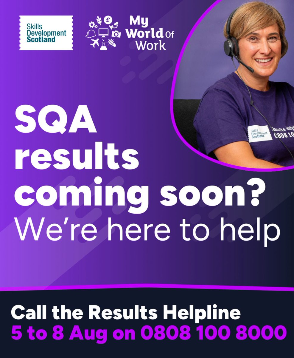 #SQAResults Day!

Good luck to everyone in Glasgow West who are receiving exam results today.

Whatever your results, <a href="/skillsdevscot/">Skills Development Scotland</a> careers advisers can help you explore your options.

Remember, exam results are not necessarily the key to unlocking future success #NoWrongPath