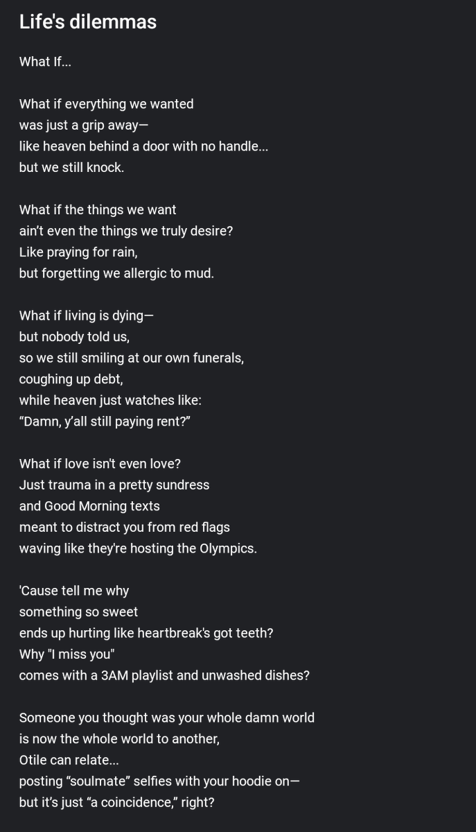 MasokaSwamie's tweet image. What if the truth wasn't silent, and the lies more convincing...
#poetry #poetrycommunity #poetrywithpurpose