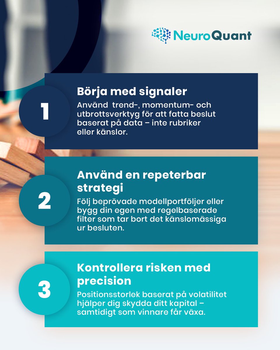 📈 Känns börsen rörig? Du är inte ensam.
 Med rätt struktur kan du fatta bättre beslut – utan att spendera mer tid.

Här är 3 steg som tusentals aktiesparare använder via NeuroQuant:
 ✅ Fatta beslut baserat på signaler, inte känslor
 ✅ Följ en tydlig strategi du kan lita på
 ✅