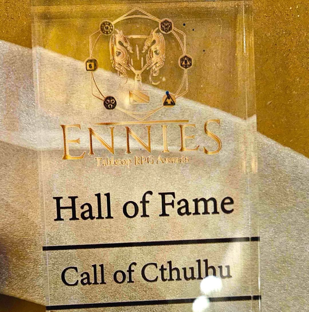 Chaosium (@chaosium_inc) on Twitter photo Call of Cthulhu was announced as the second inductee in the ENNIE Awards Hall of Fame.
CoC's "influence has spread far beyond the tabletop, leaving an indelible mark on #TTRPGs, popular culture, and the way we tell stories of fear and madness."— <a href="/ENnies/">ENNIE Awards</a>.
chaosium.com/blogcall-of-ct… Call of Cthulhu was announced as the second inductee in the ENNIE Awards Hall of Fame.
CoC's "influence has spread far beyond the tabletop, leaving an indelible mark on #TTRPGs, popular culture, and the way we tell stories of fear and madness."— <a href="/ENnies/">ENNIE Awards</a>.
chaosium.com/blogcall-of-ct…