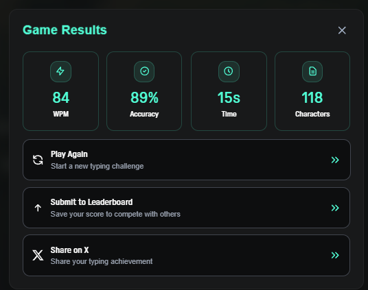 Centchua's tweet image. Just had a blast on @irys_xyz  sprite type!
💨 84 WPM | 🎯 89% Accuracy | ⏱ 15s | 118 chars
Made 1 word mistake, but still super happy with the speed! 🖤⌨️
#SpriteType #WPM #GamingChallenge #irys