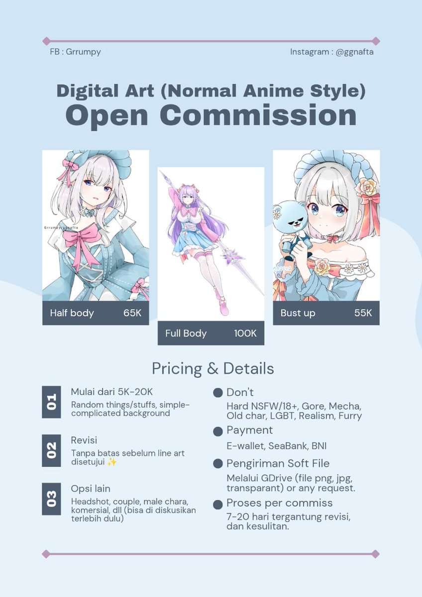 Grrumpy (@ggnafta) on Twitter photo Halo! Aku open commission dengan normal anime artstyle! ✨
Tanya-tanya dulu atau mau moots juga boleh bangett, btw aku lebih aktif di IG, feel free for DM me! (≧▽≦)
#zonakaryaid #artidn <a href="/CmsnArtist_Id/">Rules at Pinned 📌</a> Halo! Aku open commission dengan normal anime artstyle! ✨
Tanya-tanya dulu atau mau moots juga boleh bangett, btw aku lebih aktif di IG, feel free for DM me! (≧▽≦)
#zonakaryaid #artidn <a href="/CmsnArtist_Id/">Rules at Pinned 📌</a>