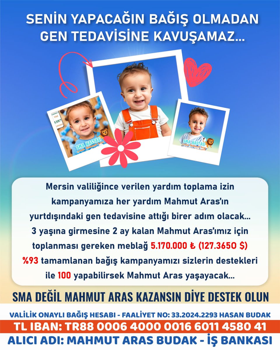 MAHMUT ARAS SİZİN DESTEĞİNİZ OLMADAN YAŞAMASI İÇİN GEREKLİ OLAN GEN TEDAVİSİNE ULAŞAMAZ. 

LÜTFEN GEÇ OLMADAN YARDIM EDER MİSİNİZ ONA?