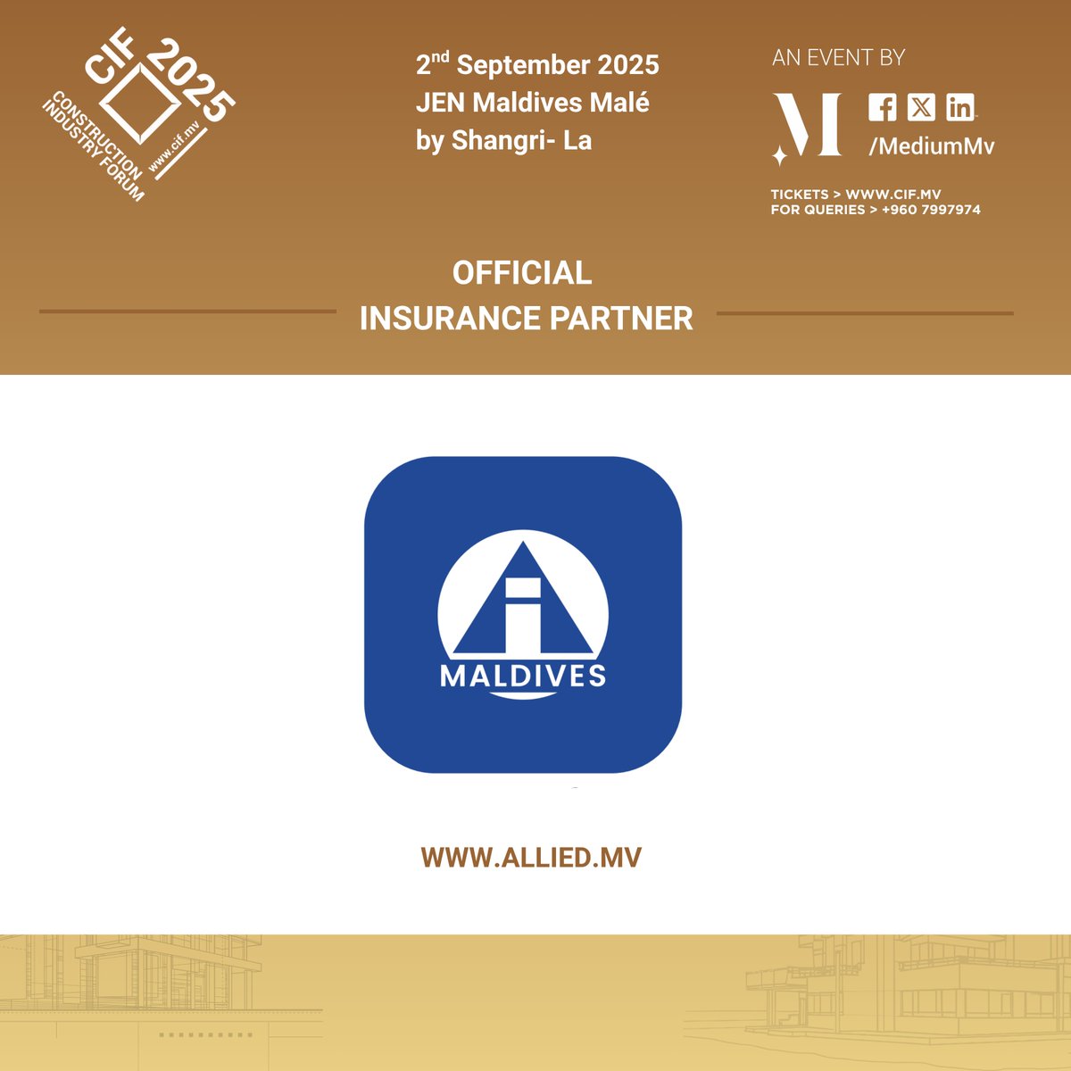 Construction Industry Forum - CIF (@cifmaldives) on Twitter photo We’re proud to have <a href="/alliedmv/">Allied Insurance</a> join us as the Official Insurance Partner for the Construction Industry Forum 2025.
We truly appreciate your support and look forward to working together in building a stronger, safer future for the construction industry. We’re proud to have <a href="/alliedmv/">Allied Insurance</a> join us as the Official Insurance Partner for the Construction Industry Forum 2025.
We truly appreciate your support and look forward to working together in building a stronger, safer future for the construction industry.
