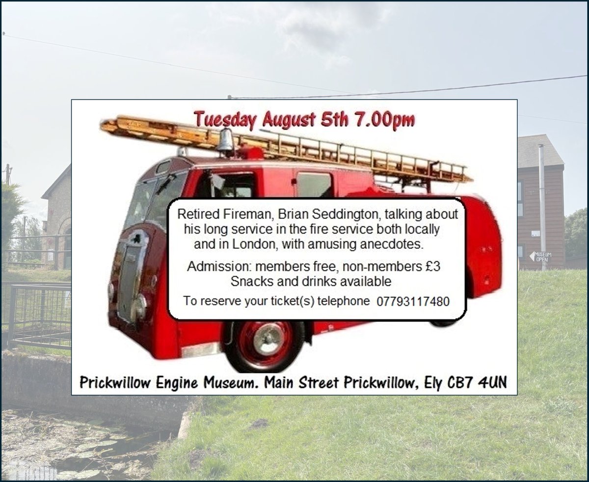 FenEngineMuseum's tweet image. 🚒👨‍🚒Join us at the #PrickwillowMuseum this evening for a talk from Brian Seddington about his life and times as a #Fireman 🚒👨‍🚒