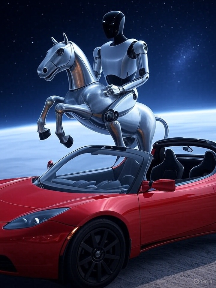 Optimus taking the Roadster Out of Orbit so he and his horse can go cruising on Mars!