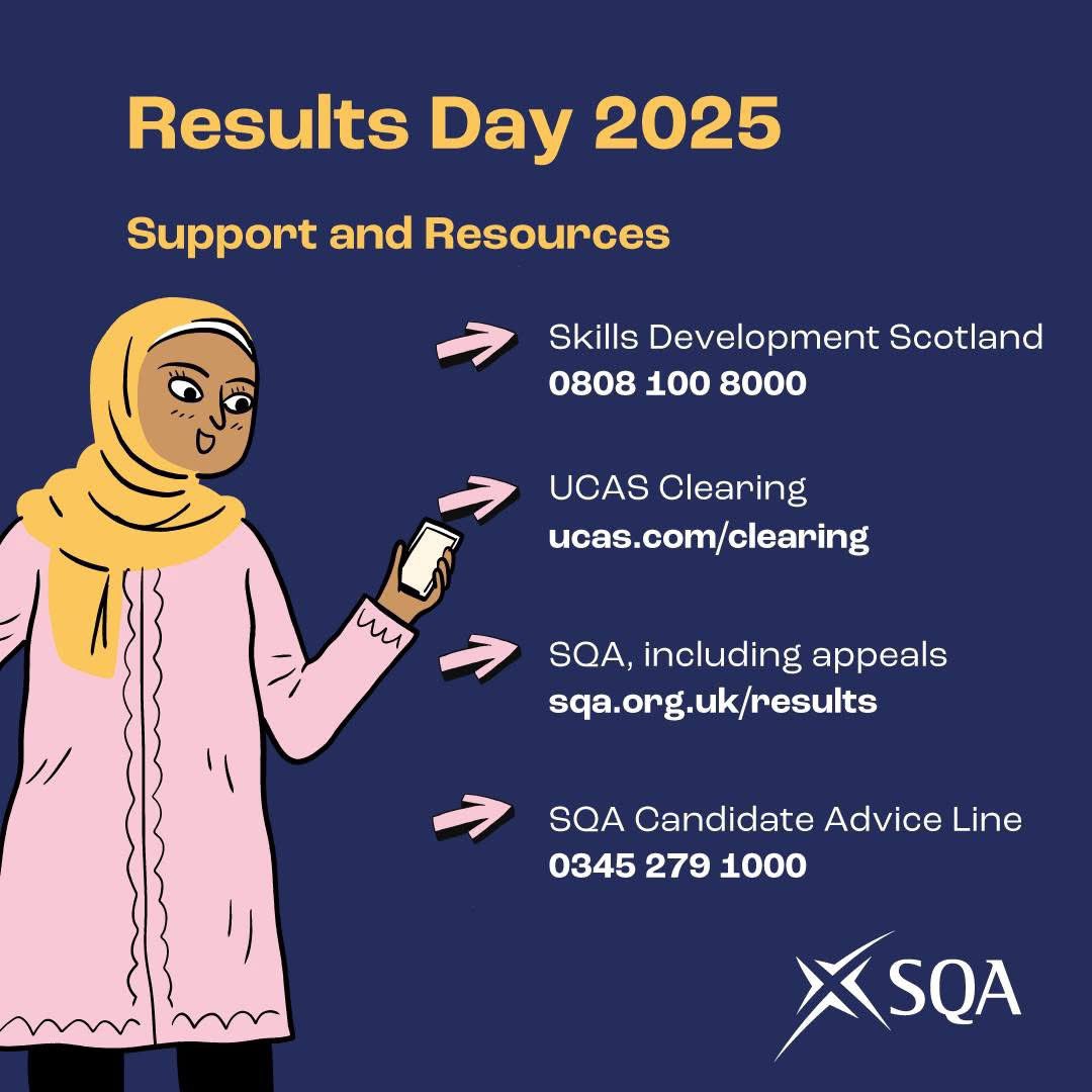 Advice below from <a href="/sqanews/">SQA</a> if you are receiving your #SQAresults today, including how to access help and support if the results were not what you were hoping for ⬇️