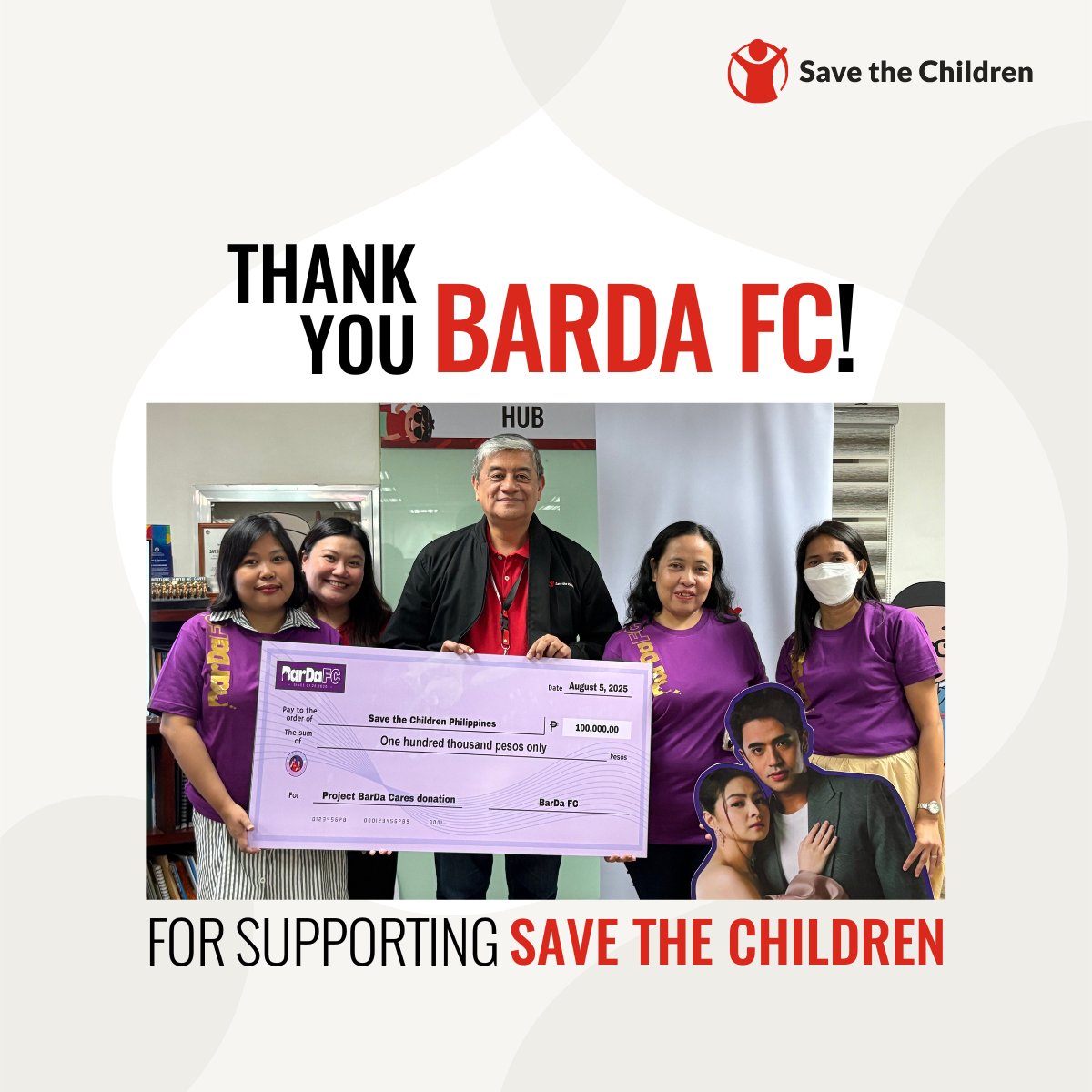 Thank you, <a href="/BARDAFC5/">BarDaFC</a>, for raising P100,000 for Save the Children Philippines 🥹💜

Made in time for <a href="/dealwithBARBIE/">Barbie Forteza</a> and <a href="/davidlicauco/">David Licauco</a>'s birthdays, the donation helps children affected by monsoon rains and supports their learning every day.

#ProjectBarDaCares #OneWithBarda