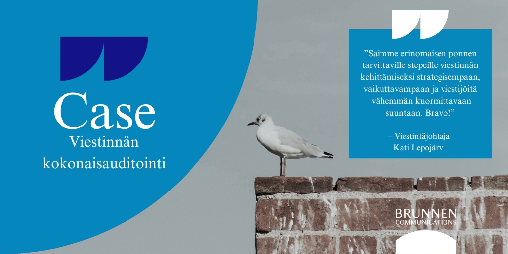 Mistä tietää, onko #viestintä oikeasti vaikuttavaa?

Viestintäjohtaja Kati Lepojärvi haki ulkopuolista näkemystä viestinnän vaikuttavuudesta ja kääntyi puoleemme.

Teimme tiiviissä yhteistyössä viestinnän kokonaisauditoinnin.

📌 Lue tulokset: brunnen.fi/kokonaisaudito…