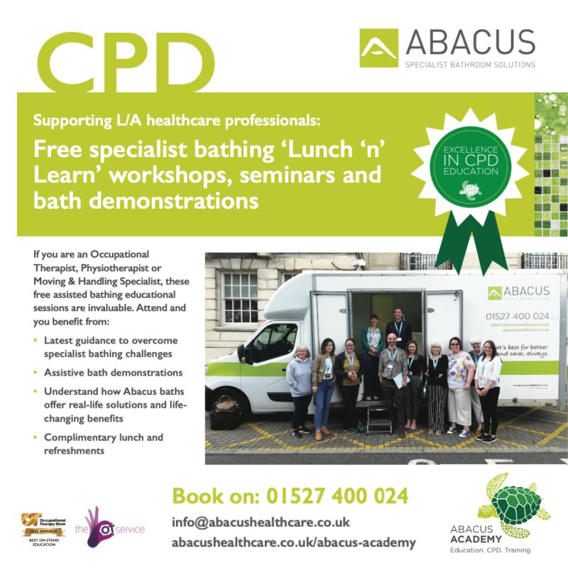 Local Authority Healthcare Professionals - our free specialist bathing ‘Lunch &amp; Learn’ workshops, seminars &amp; product demos are invaluable. We work closely with The Occupational Therapy Service to deliver this popular training programme: abacushealthcare.co.uk/abacus-academy…

@theotservice #OTs