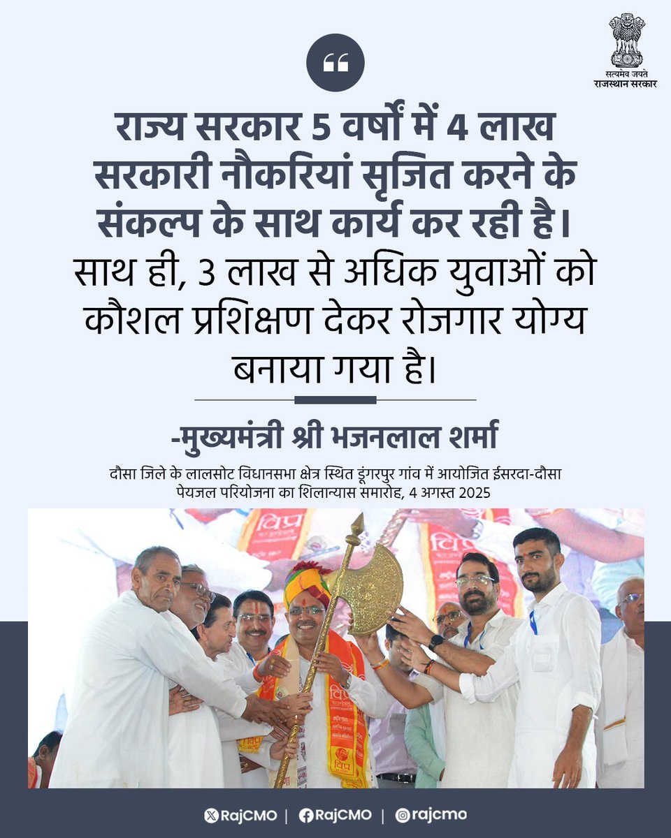 CMO Rajasthan (@rajcmo) on Twitter photo рд░рд╛рдЬреНрдп рд╕рд░рдХрд╛рд░ 5 рд╡рд░реНрд╖реЛрдВ рдореЗрдВ 4 рд▓рд╛рдЦ рд╕рд░рдХрд╛рд░реА рдиреМрдХрд░рд┐рдпрд╛рдВ рд╕реГрдЬрд┐рдд рдХрд░рдиреЗ рдХреЗ рд╕рдВрдХрд▓реНрдк рдХреЗ рд╕рд╛рде рдХрд╛рд░реНрдп рдХрд░ рд░рд╣реА рд╣реИред
<a href="/BhajanlalBjp/">Bhajanlal Sharma</a>
#рдЖрдкрдгреЛ_рдЕрдЧреНрд░рдгреА_рд░рд╛рдЬрд╕реНрдерд╛рди рд░рд╛рдЬреНрдп рд╕рд░рдХрд╛рд░ 5 рд╡рд░реНрд╖реЛрдВ рдореЗрдВ 4 рд▓рд╛рдЦ рд╕рд░рдХрд╛рд░реА рдиреМрдХрд░рд┐рдпрд╛рдВ рд╕реГрдЬрд┐рдд рдХрд░рдиреЗ рдХреЗ рд╕рдВрдХрд▓реНрдк рдХреЗ рд╕рд╛рде рдХрд╛рд░реНрдп рдХрд░ рд░рд╣реА рд╣реИред
<a href="/BhajanlalBjp/">Bhajanlal Sharma</a>
#рдЖрдкрдгреЛ_рдЕрдЧреНрд░рдгреА_рд░рд╛рдЬрд╕реНрдерд╛рди