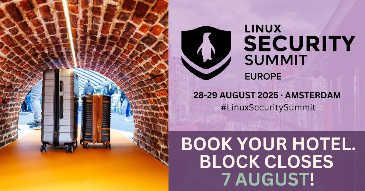 linuxfoundation's tweet image. ๐จ Heads up, #LinuxSecurity community!
The hotel block for #LinuxSecuritySummit Europe closes in just 2 days ๐จ
Lock in your stay for 28โ29 August in Amsterdam before itโs too late!
๐๏ธ Hotel info โ hubs.la/Q03BdhM-0
๐๏ธ hubs.la/Q03BdmHr0