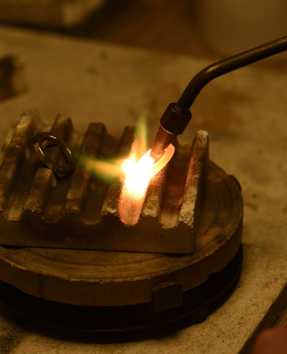 Our London goldsmith Hugh is spending some time this week fusing wedding bands shut. A job that isn't for the faint of heart! Over the years Hugh has created hundreds of pieces of jewellery for us by hand, the vast majority of which have found homes with you.