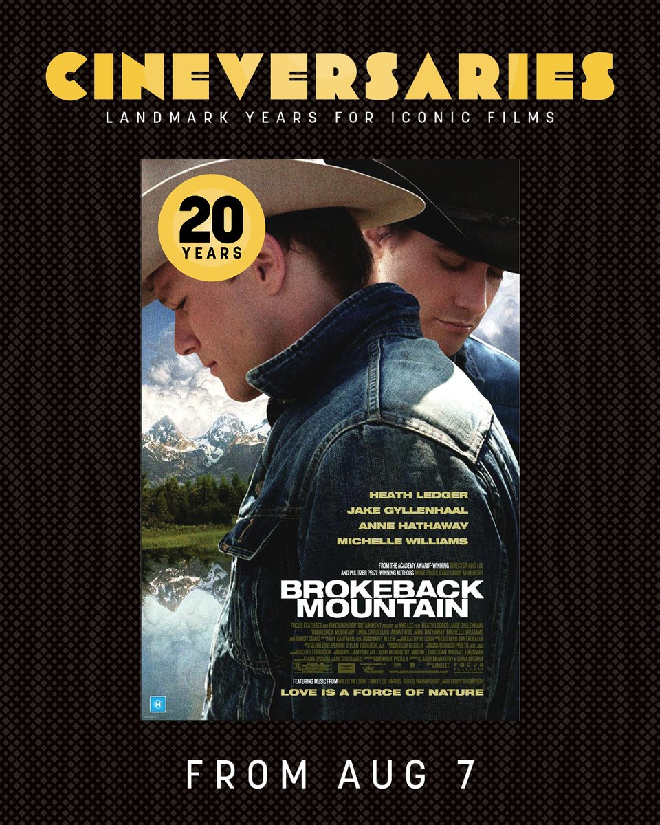 In honour of its 20th anniversary, Ang Lee's OSCAR®-winning masterpiece BROKEBACK MOUNTAIN returns to Dendy Newtown, Canberra, and Southport for two special CINEVERSARIES screenings on August 7 and 9.

Book your tickets here - f.mtr.cool/nwoegdlsis

#BrokebackMountain