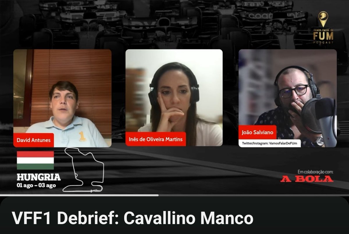 Já disponível: 

VFF1 Debrief: Cavallino Manco
A análise ao GP da Hungria.

Youtube: youtube.com/live/K8JzUd3AF…

Podcast: linktr.ee/vff1