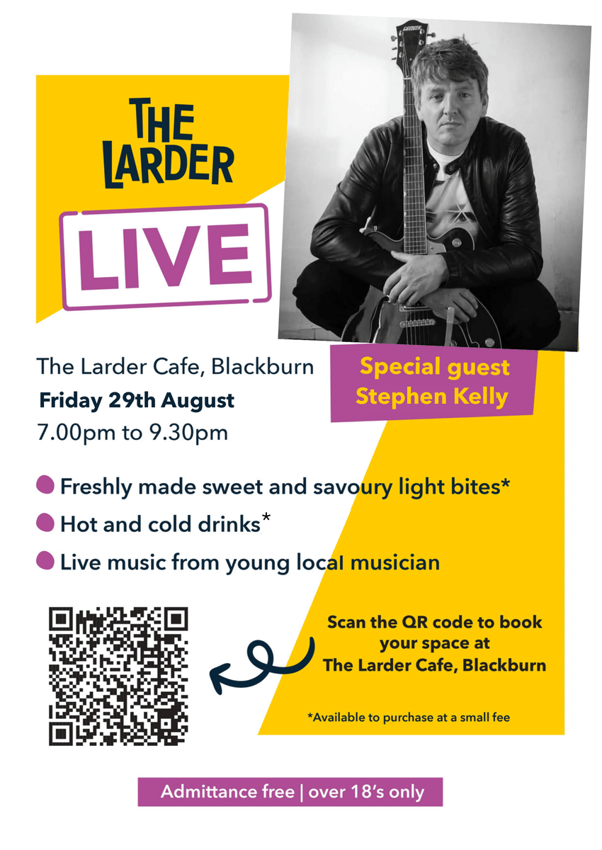 🎶 Booze-Free Banter Night is back! 🎶

Join The Larder for a chilled evening of music, chat and good vibes at The Larder Café, Blackburn (The Mill Centre, Sycamore Walk, EH47 7LG) on Friday 29th August, from 7pm–9.30pm.

🎤 Enjoy an acoustic set by singer/songwriter Stephen