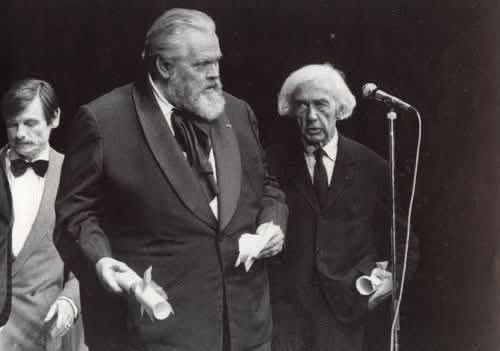 Andrei Tarkovsky, Orson Welles, and Robert Bresson at Cannes Film Festival in 1983.