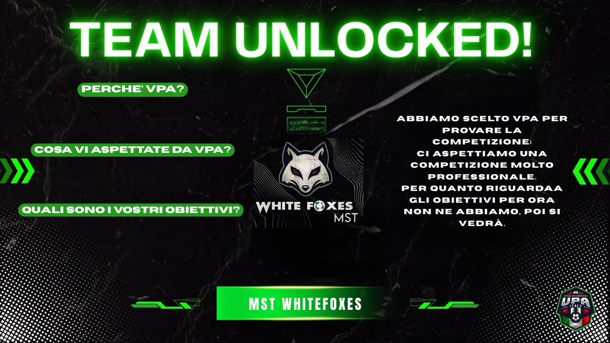 Dopo le ultime ottime apparizioni su proclub in FC 25 i <a href="/WHITEFOXES25/">White Foxes EverGreen</a> avranno modo di misurarsi anche in <a href="/VPA_Italy/">VPA Italy</a> dove siamo certi non sfigureranno nell'ormai prossima Pre-Season che ci svelerà le Serie di partenza.
Benvenuti ragazzi 🦊