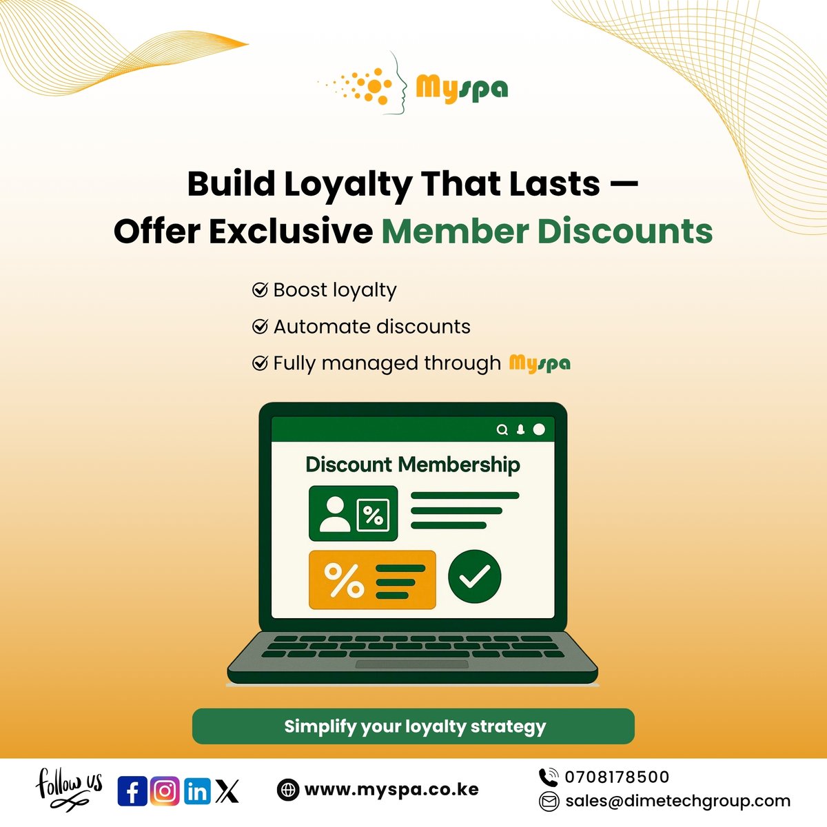 MySpa_Ke's tweet image. Clients love consistency — reward it.
With Discount Memberships on MySpa, offer exclusive deals to your most loyal clients and keep them coming back, month after month.

📲 Ready to grow your repeat bookings? Book a demo at myspa.co.ke
 
#MySpaSystem #ClientRetention