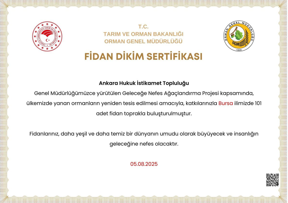 Ülkemizi yeşillendirmek ve doğaya nefes olmak için başlatmış olduğumuz   kampanyamızı hayırlısıyla sonlandırdık. AHİT’in Bursa’da toplam 101 adet fidanı var artık. Rabbim bizlere cennette hep birlikte o fidanların gölgesinde serinlemeyi nasip eylesin🤍