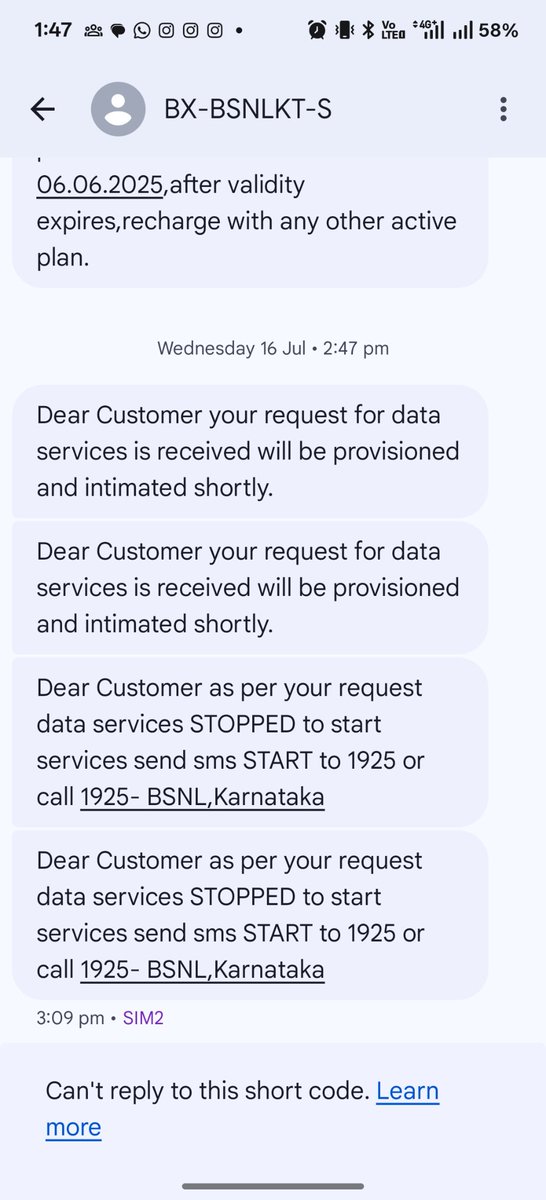 ArchithRevankar's tweet photo. @bsnl_care @BSNLCorporate 

Without using any data on my secondary BSNL sim, randomly 25ps gets debited multiple times a day. I have even disabled data services for my connection yet it's getting debited

Even spoke with customer care yday and they said it wont be debited anymore https://t.co/sbQfMLsnrP