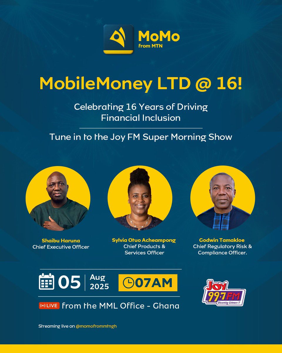 Khay๐ฏ๐ (@_1realfred) on Twitter photo ๐ฉ๐ฝโ๐ผ <a href="/MoMoFromMTNGh/">MoMoFromMTNGh</a> Executives are on air NOW sharing their 16-year journey.
Tune in to Joy FM and join the challenge live!
#MoMoAt16 ๐ฉ๐ฝโ๐ผ <a href="/MoMoFromMTNGh/">MoMoFromMTNGh</a> Executives are on air NOW sharing their 16-year journey.
Tune in to Joy FM and join the challenge live!
#MoMoAt16